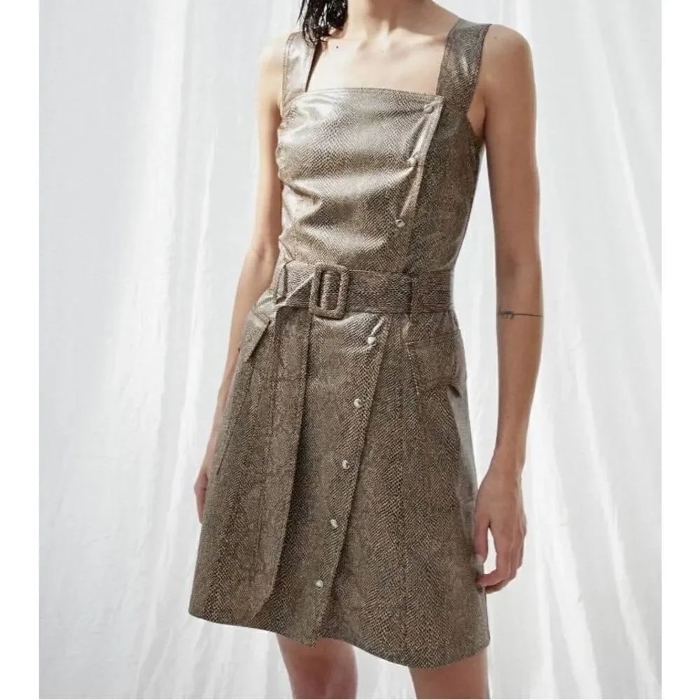 Nanushka Lorena Vegan Leather Snake Print Mini Dress sz Small
